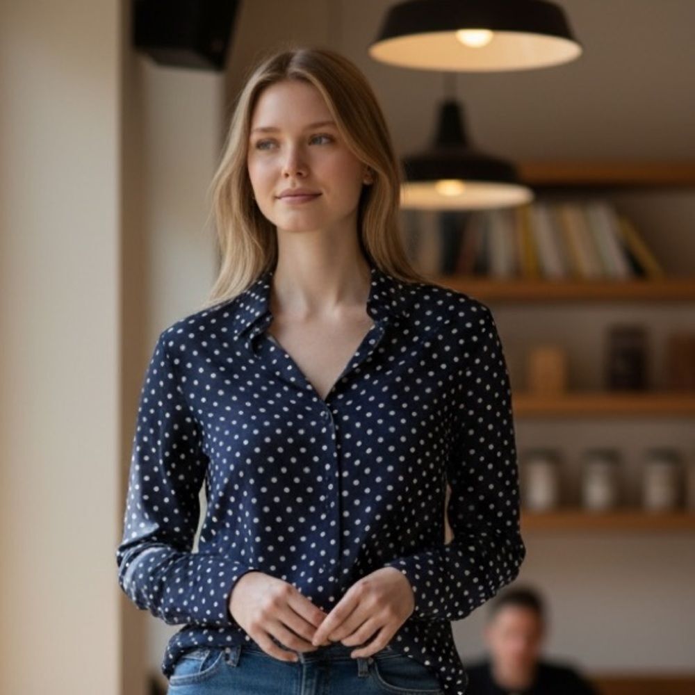 Express Blue & White Polka Dotted Portofina Blouse